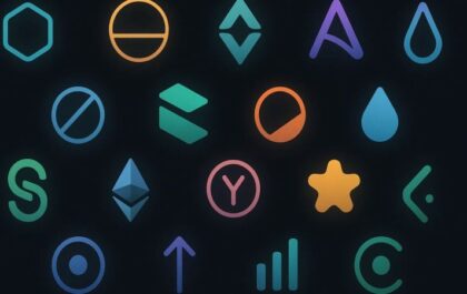 Crypto token icons grid representing altcoin leverage