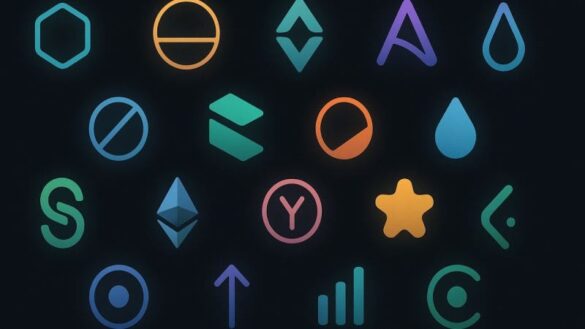 Crypto token icons grid representing altcoin leverage