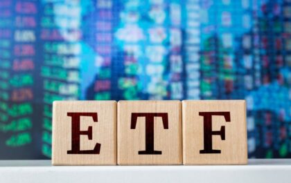 ETF blocks on trading terminal background