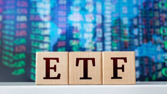 ETF blocks on trading terminal background