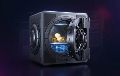 Open Bitcoin vault with stacked coins, illustrating bank custody versus self-custody