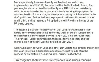 Email screenshot: Motion to remove Luke Dashjr from BIP Editors