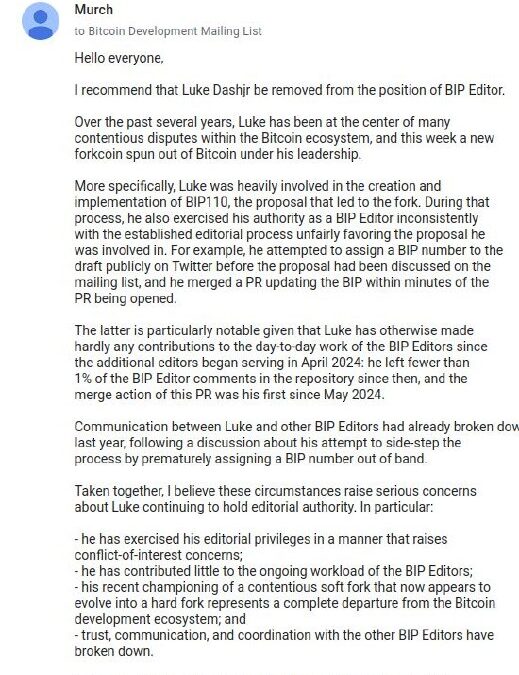 MOTION FILED TO REMOVE LUKE DASHJR FROM BIP EDITORS — THE HARD FORK JUST COST HIM HIS SEAT