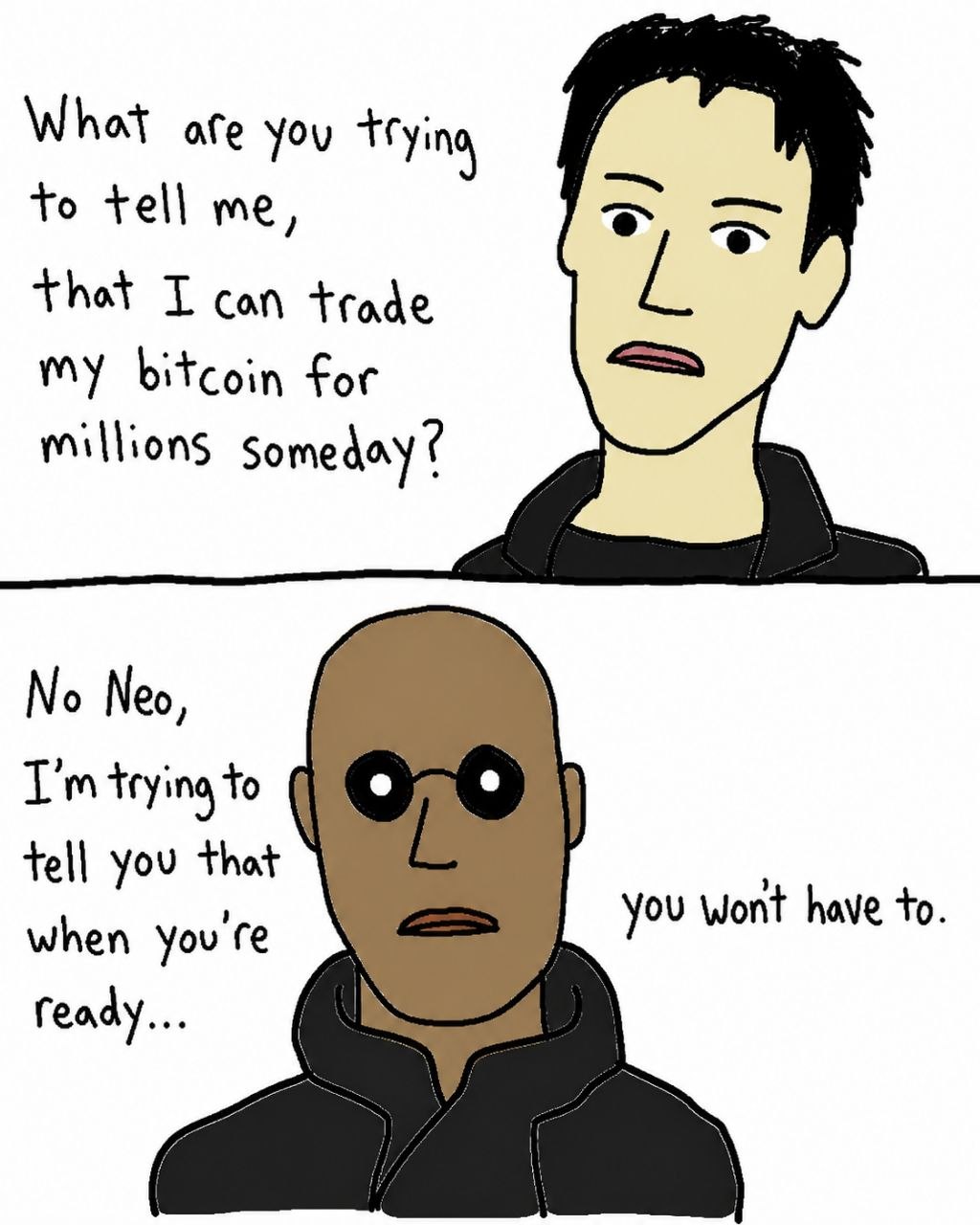 Matrix Neo and Morpheus Bitcoin meme