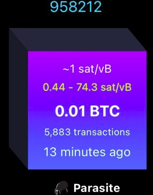 PARASITE POOL MINES ANOTHER BITCOIN BLOCK — 3.135 BTC EARNED