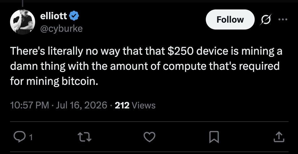 “NO WAY A $250 DEVICE IS MINING ANYTHING” — 20 SOLO MINERS PROVED HIM WRONG THIS YEAR