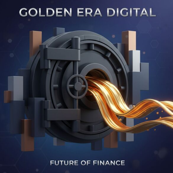 Abstract ETF vault and Bitcoin orange glow (no logos or readable text)